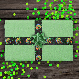 Fantasy Lizard in lebhaften Farben schwarze grüne  Satinband