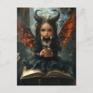 Fantasy-Mädchen mit Hörnern und Flügeln Coffee Boo Postkarte