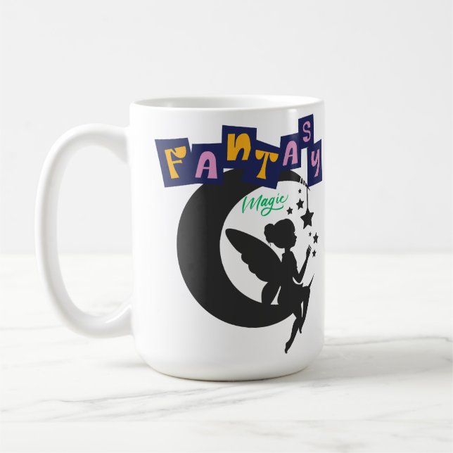 Fantasy Magic - Fairy Sitting on Moon with Stars Kaffeetasse (Links)