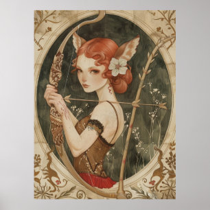 Fantasy Magic Fee Fox Frau in Wald Poster