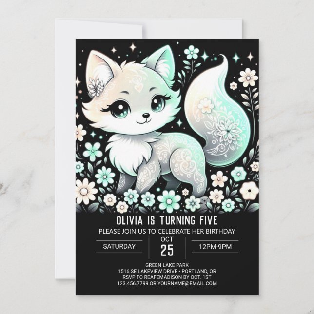 Fantasy Magic Fox Digital Geburtstag Einladung (Vorderseite)