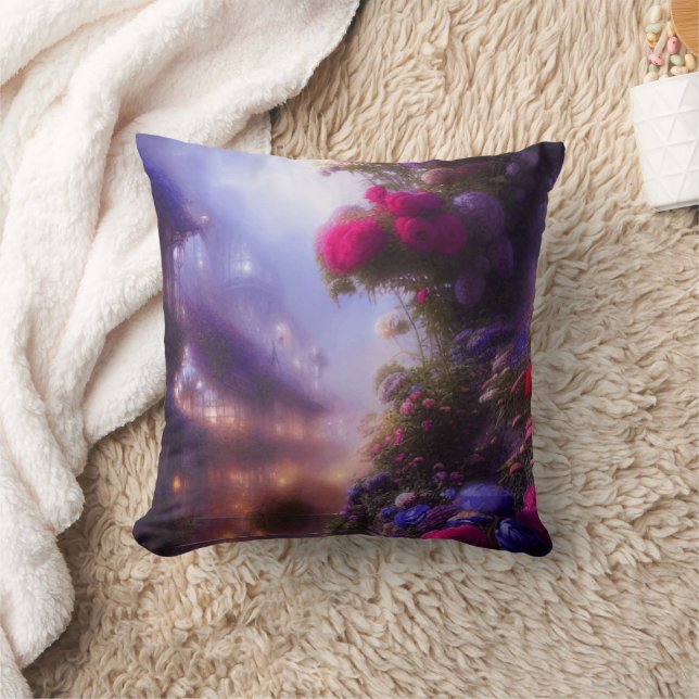 Fantasy Magic Garden Landschaft mit Herrenhaus Kissen (Decke)