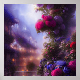Fantasy Magic Garden Landschaft mit Herrenhaus Poster