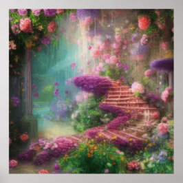 Fantasy Magic Garden mit Blume und Treppen Poster