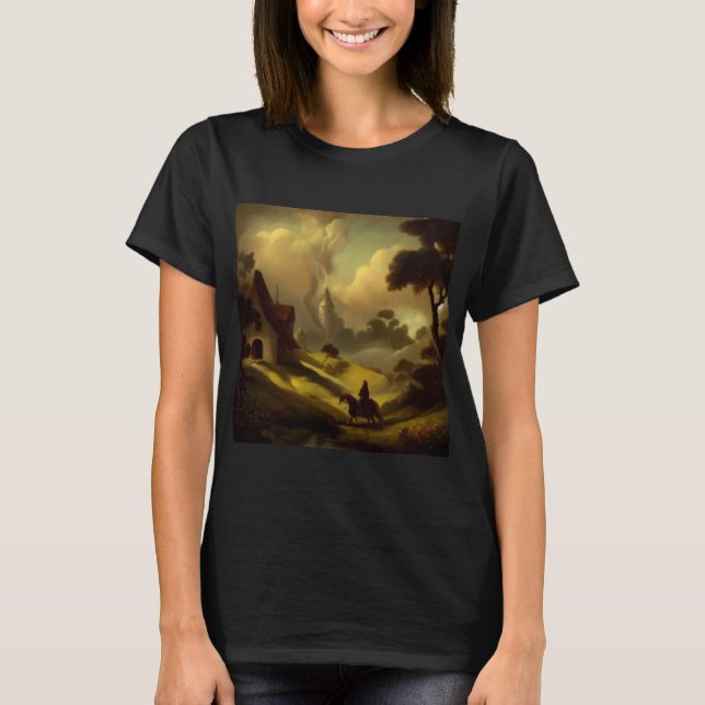 Fantasy Malerei 2 - Mittelalterliche Landschaft T-Shirt (Vorderseite)