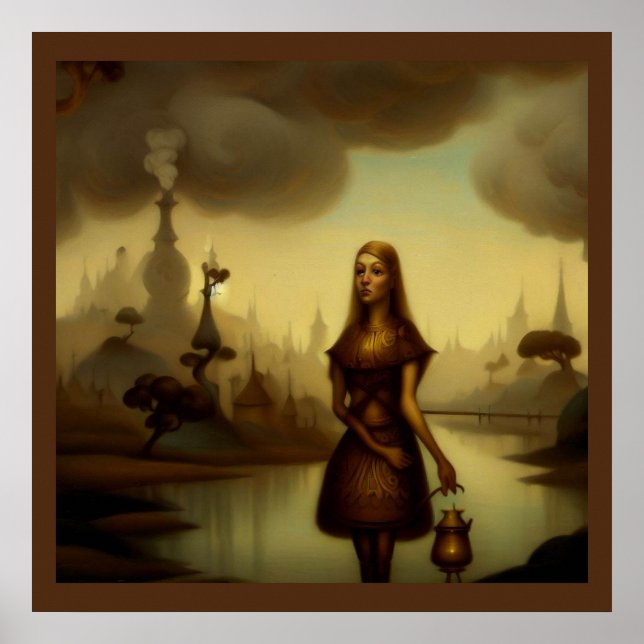 Fantasy Malerei 4 - Girl Holding Lattern Poster (Vorne)