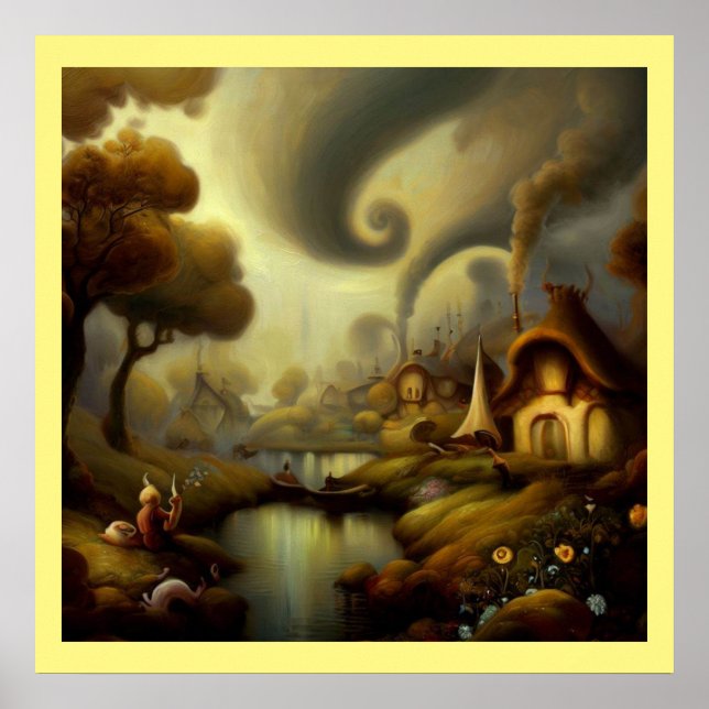 Fantasy Malerei 5 - Dorflandschaft Poster (Vorne)