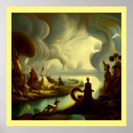 Fantasy Malerei 6 - Dorflandschaft Poster