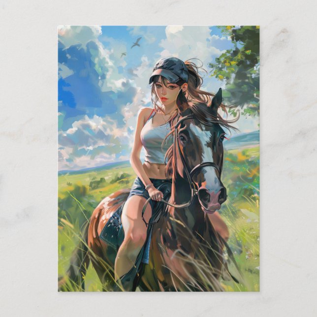 Fantasy Manga Rider in lebendigen Landschaften Postkarte (Vorderseite)