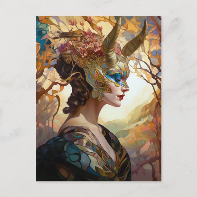 Fantasy Mask Lady Art Postcard Postkarte (Vorderseite)