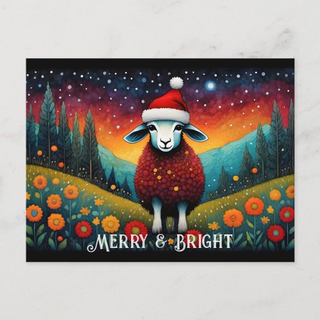 Fantasy Meadow Niedlich Baby Sheep Weihnachtsfeier Postkarte (Vorderseite)