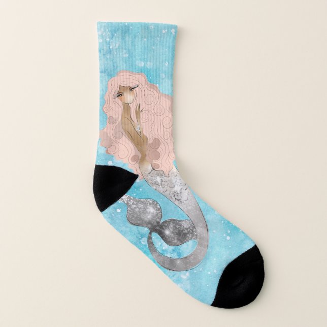 Fantasy-Meerjungfrau mit rosa Haar Socken (Links - Innen)