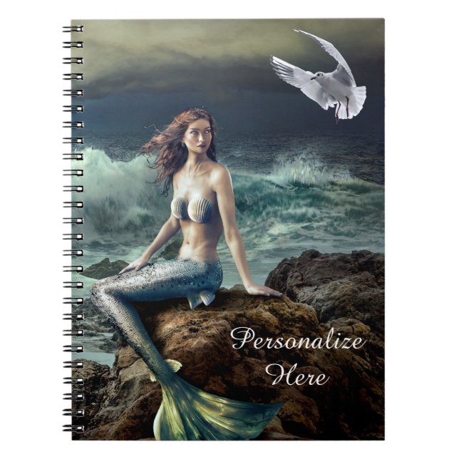 Fantasy Mermaid auf See mit Seagull Personalize Notizblock (Vorderseite)