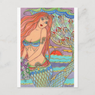 Fantasy Mermaid Princess Art Sunset Blume Postkarte