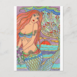 Fantasy Mermaid Princess Art Sunset Blume Postkarte