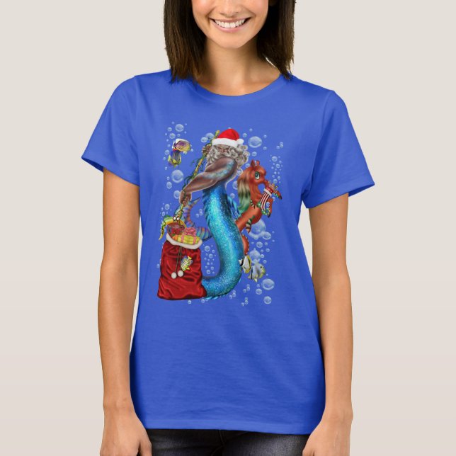 Fantasy Mermaid Santa Claus T-Shirt (Vorderseite)