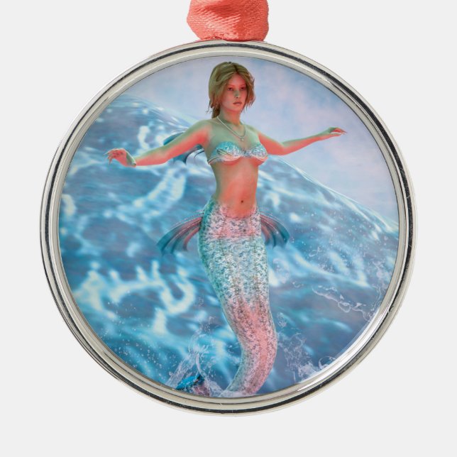 Fantasy Mermaid Silbernes Ornament (Vorne)