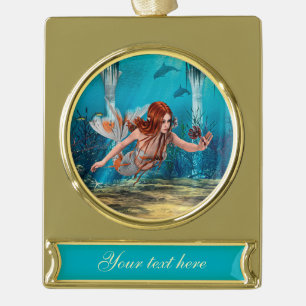 Fantasy Mermaid und Sea Lily Banner-Ornament Gold