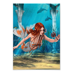 Fantasy Mermaid und Sea Lily Fotodruck