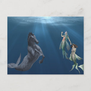 Fantasy Mermaids Hippocampus Mythische Meereskreat Postkarte