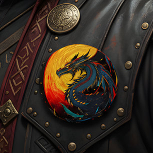 Fantasy-Midnight-Drachen-Feuer-Mond-Runder Pin-But Button