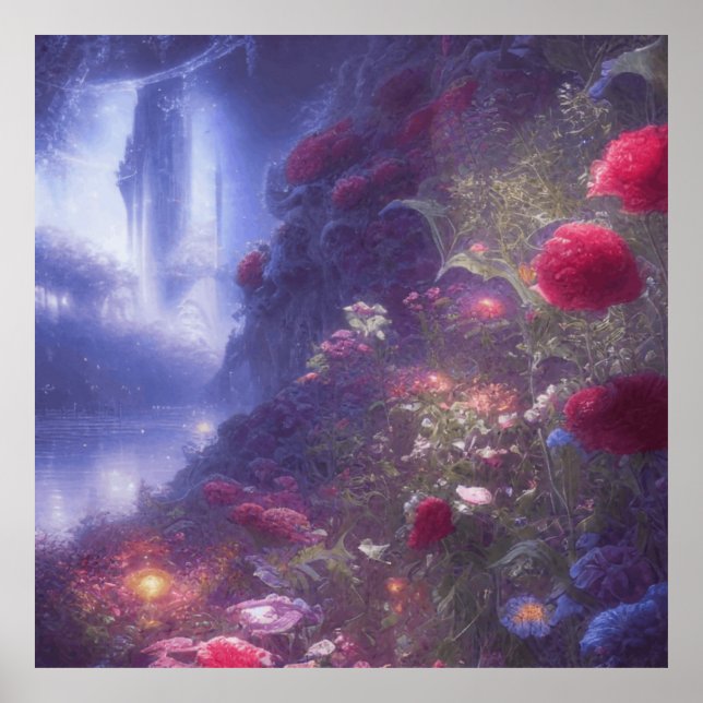 Fantasy Mistasy Rainy Magical Garden River Landsch Poster (Vorne)