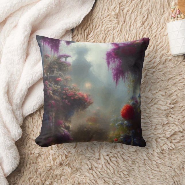 Fantasy Misty Rainy Magical Garden Landschaft Kissen (Decke)