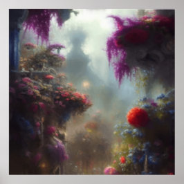Fantasy Misty Rainy Magical Garden Landschaft Poster