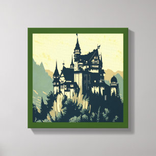 Fantasy Mittelalterliche Burg - Holzschnitt 1 Leinwanddruck