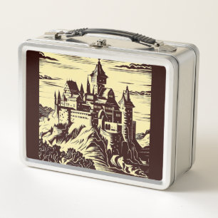 Fantasy Mittelalterliche Burg - Japanischer Holzsc Metall Brotdose