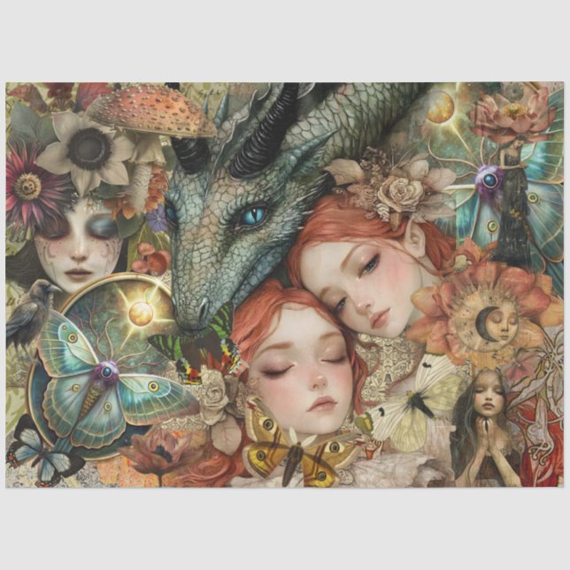 Fantasy-Mixed-Media-Garten-Collage-Decoupage Seidenpapier (Vorderseite)