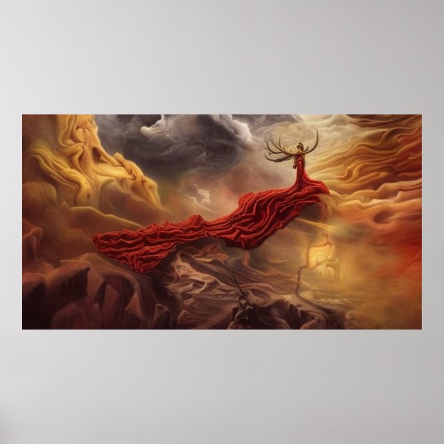 Fantasy moderne Kunst Gold Red Champion der Wolken Poster (Vorne)