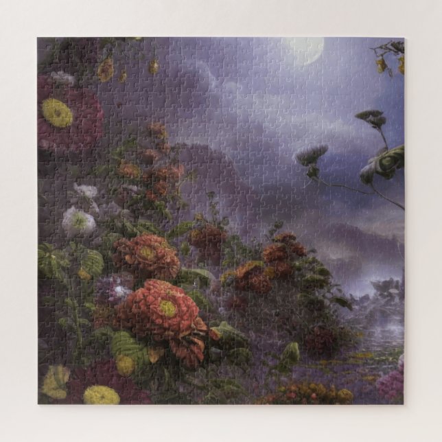 Fantasy Mondlicht Magischer Garten Landschaft Puzzle (Vertikal)