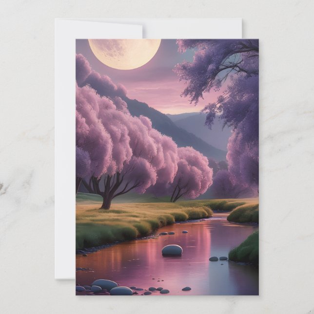 Fantasy Moonlit River Dreamscape Illustration Feiertagskarte (Vorderseite)