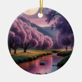 Fantasy Moonlit River Dreamscape Illustration Keramik Ornament