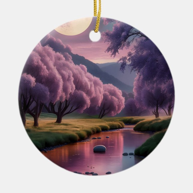 Fantasy Moonlit River Dreamscape Illustration Keramik Ornament (Vorne)