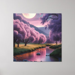Fantasy Moonlit River Dreamscape Illustration Leinwanddruck