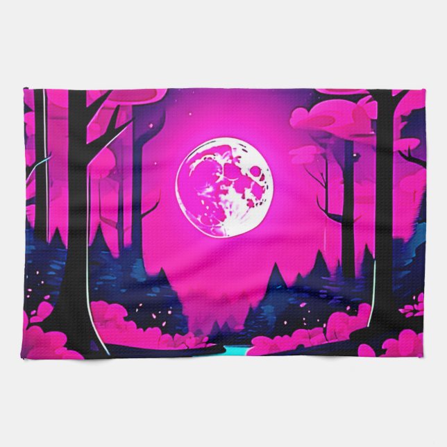 Fantasy Moonlit Woods Art Geschirrtuch (Horizontal)