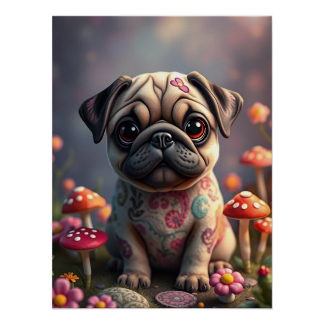 Fantasy Mops Welpe Art Poster (Vorderseite)