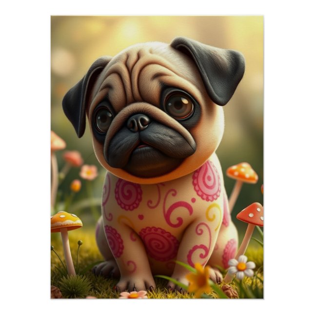 Fantasy Mops Welpe Art Poster (Vorderseite)