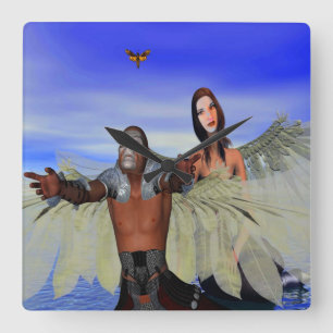 Fantasy Moth Hunters Quadratische Wanduhr