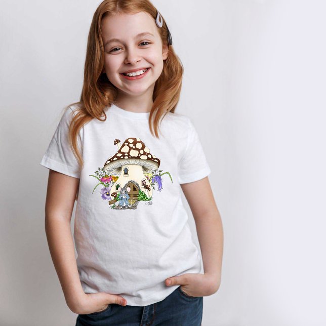 Fantasy Mouse Mushroom House Blumen T-Shirt (Von Creator hochgeladen)