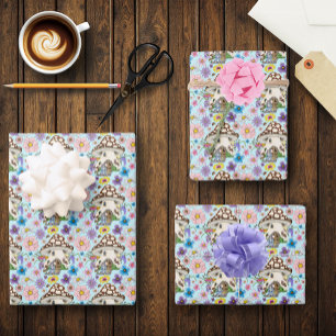 Fantasy Mouse Mushroom House Floral Geschenkpapier Set