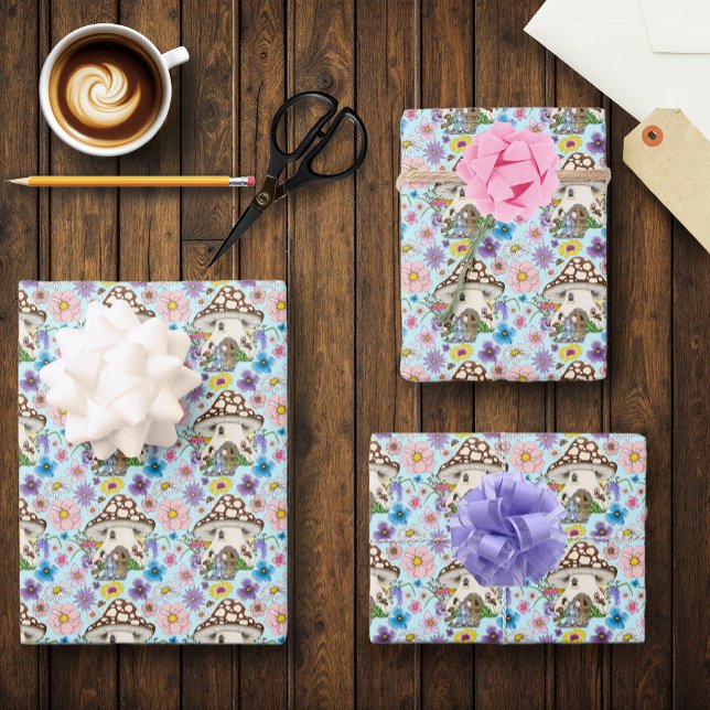 Fantasy Mouse Mushroom House Floral Geschenkpapier Set (Von Creator hochgeladen)