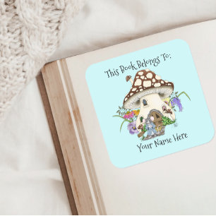 Fantasy Mouse Mushroom House Floral Quadratischer Aufkleber