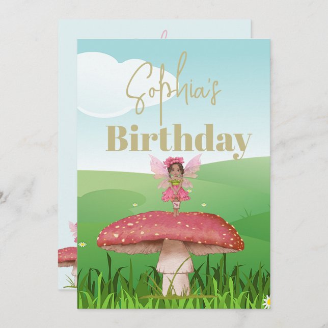 Fantasy Mushroom Fairy Geburtstag Custom Einladung (Vorne/Hinten)