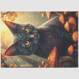 Fantasy Mushroom Forest Black Cat Seidenpapier