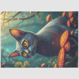 Fantasy Mushroom Forest Blue Cat Seidenpapier