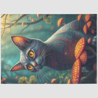 Fantasy Mushroom Forest Blue Cat Seidenpapier