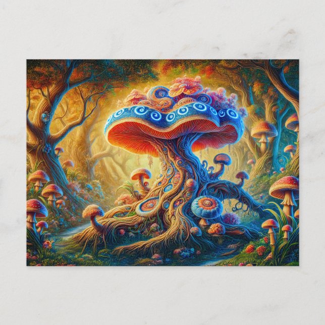 Fantasy Mushroom Garden Psychedelic Colors  Postkarte (Vorderseite)
